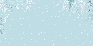 蓝色简约小清新雪花雪景树叶展板背景